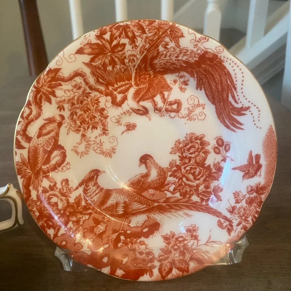 Vintage Royal Crown Derby Red Aves Teacup and Saucer